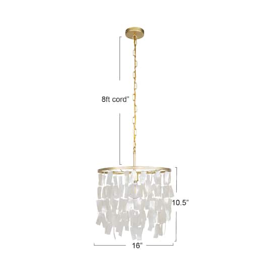 Hello Honey® Marina Small Round Gold Metal & Natural Capiz Chandelier Style Pendant Ceiling Light